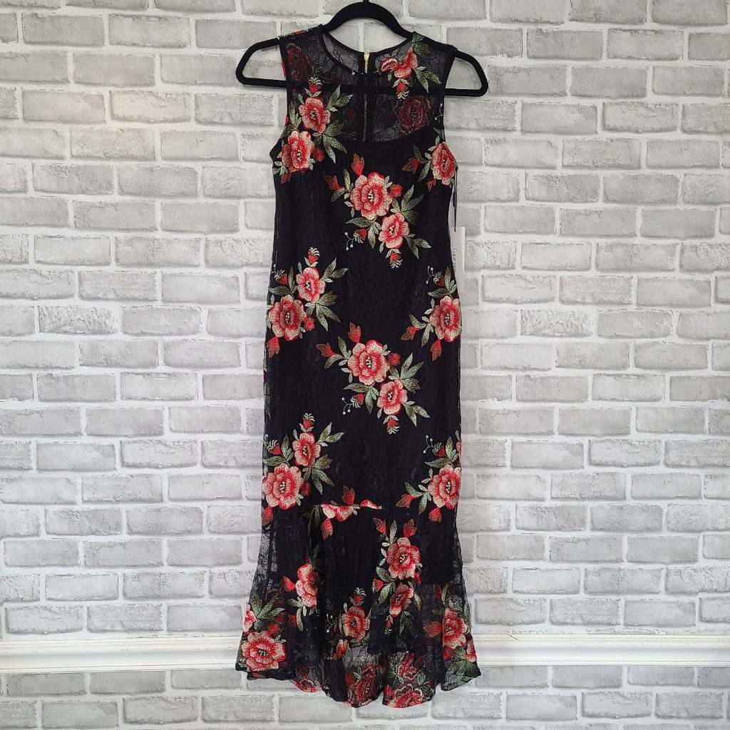 Calvin Klein Womens Dress Midi Size 2 Whimsigoth Floral Embroidered Lace $159